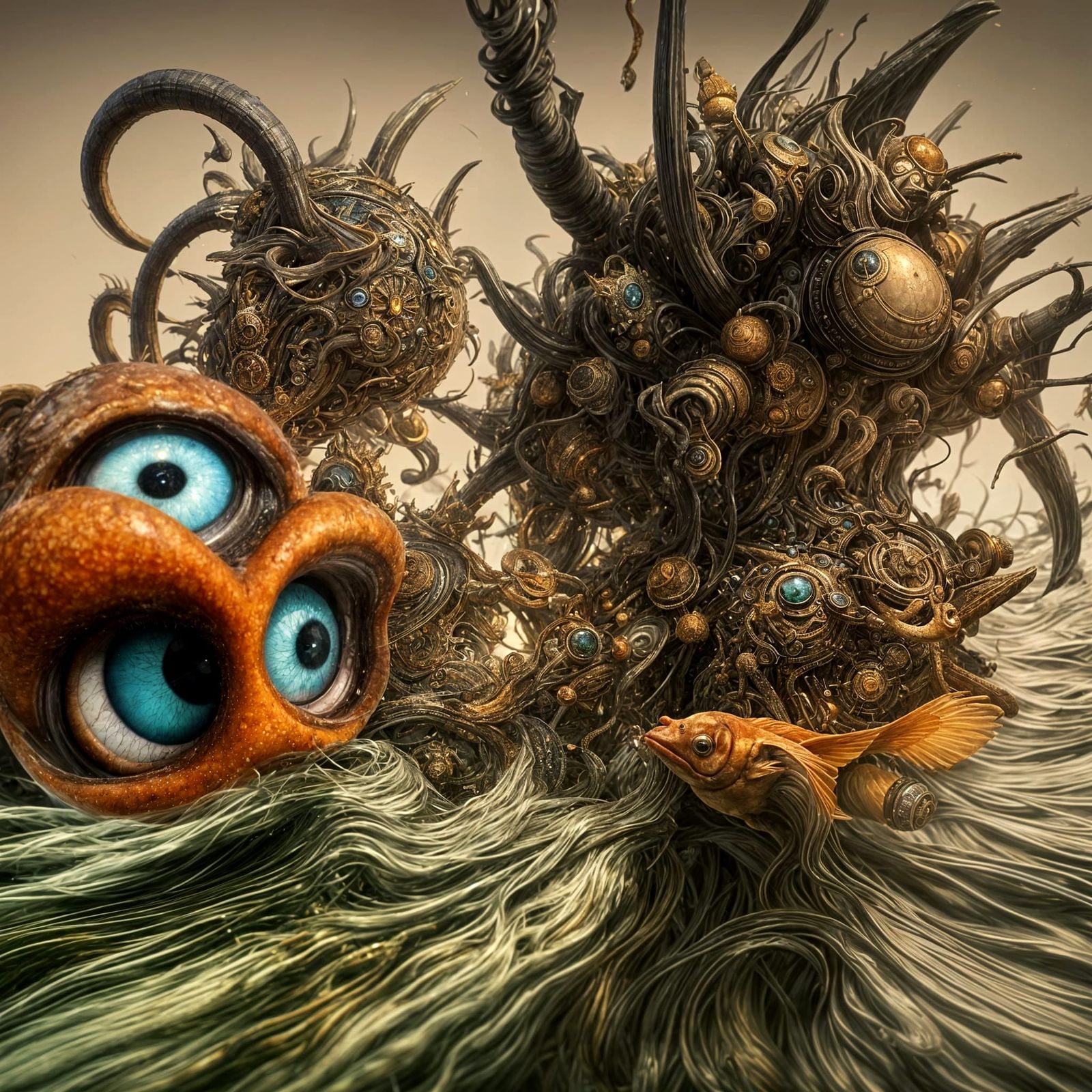 Surreal Fish Creature in Japanese Art Style