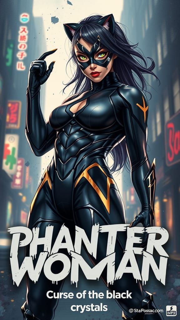 Empowering Panther Woman Movie Poster in High-Tech Style