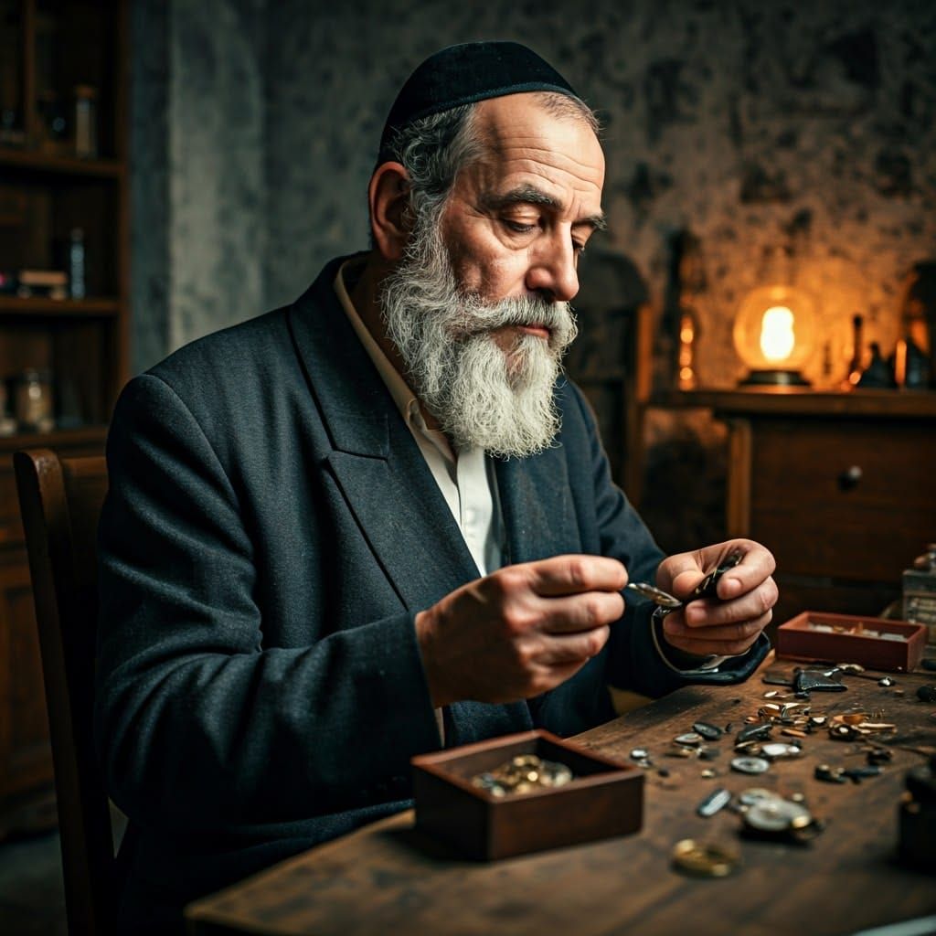 Traditional Jewish Watchmaker in Eastern European Attire