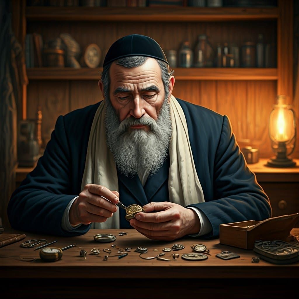 Traditional Jewish Watchmaker in Eastern European Attire