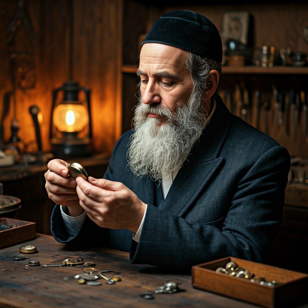 Traditional Jewish Watchmaker in Eastern European Attire
