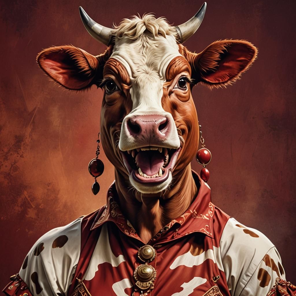 Whimsical Cow Costume in Vintage Propaganda Style