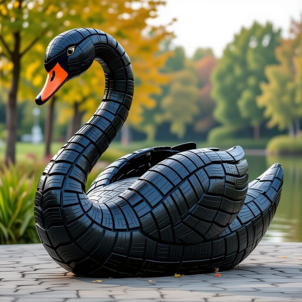 Swan Statue Made from Recycled Tire Waste