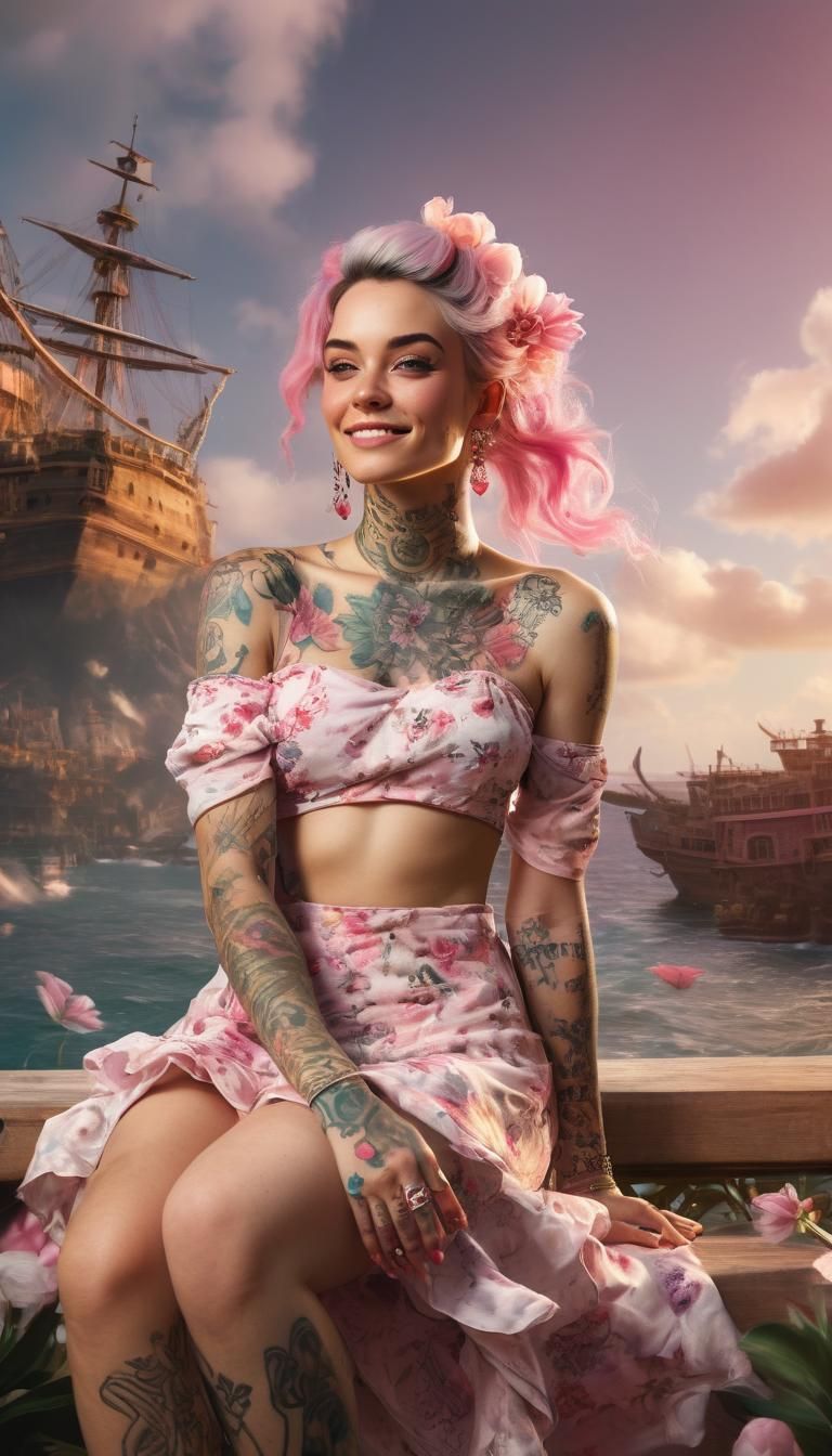 Pirate Tattooed Girl Portrait in Hyper-Realistic Style