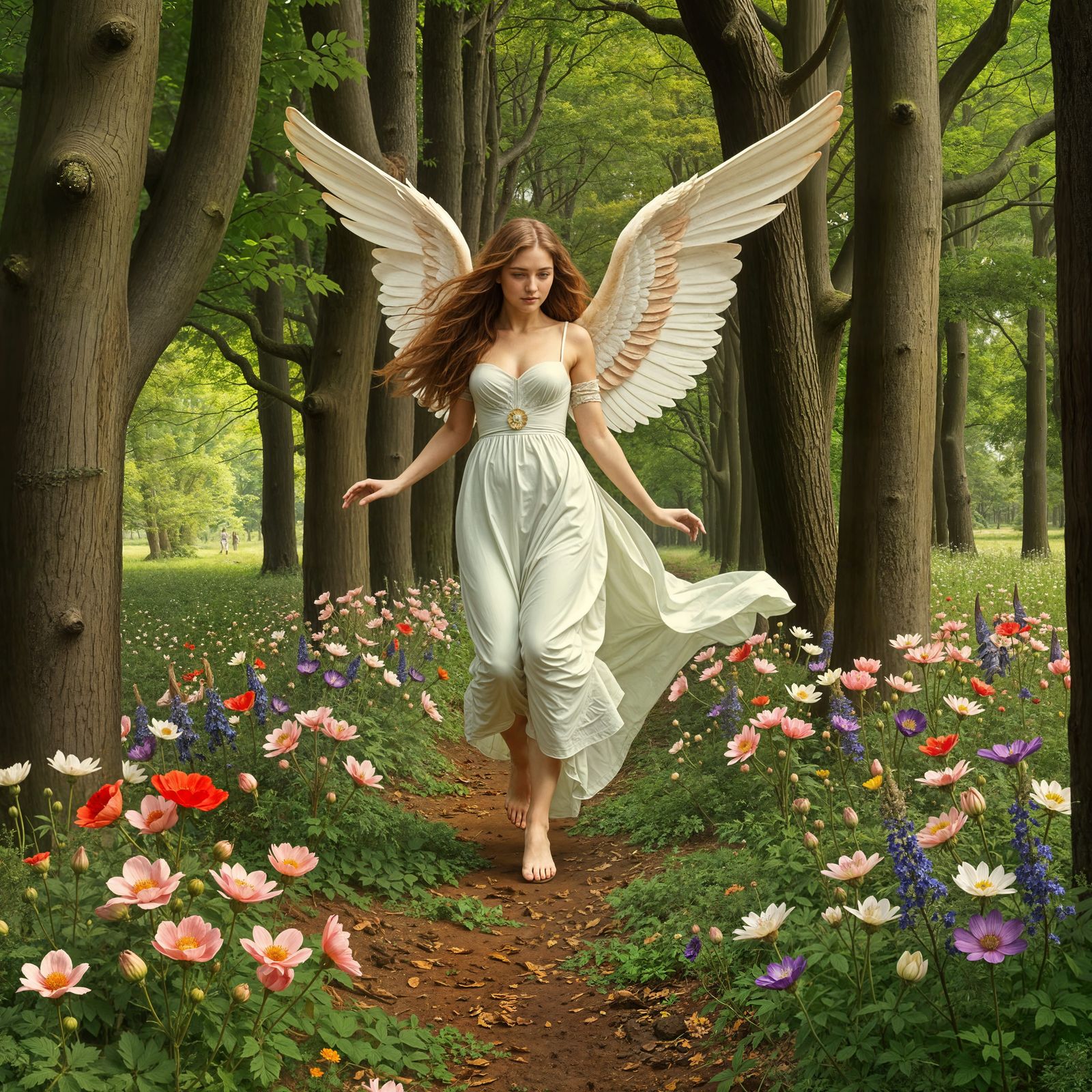 Winged Goddess of Victory in Pre-Raphaelite Wood