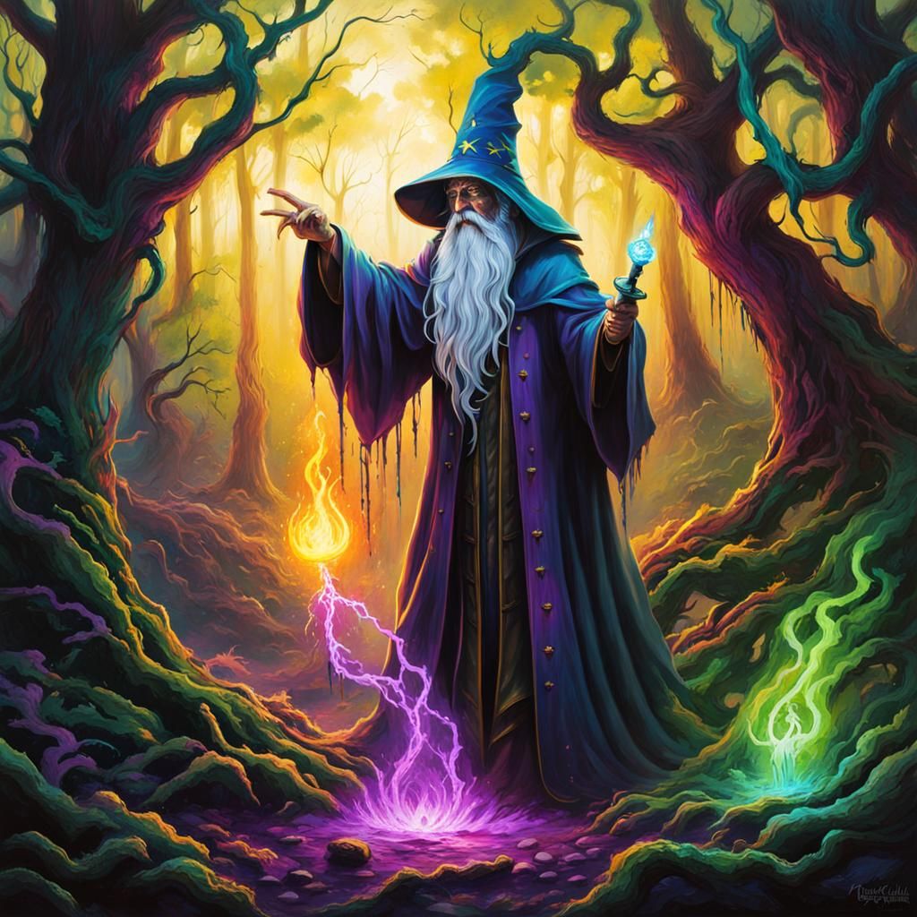 Wizard Casting Eldritch Spell as Graffiti Art