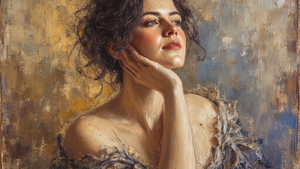 Elegant Princess Portrait in Oil with Rough Brushstrokes