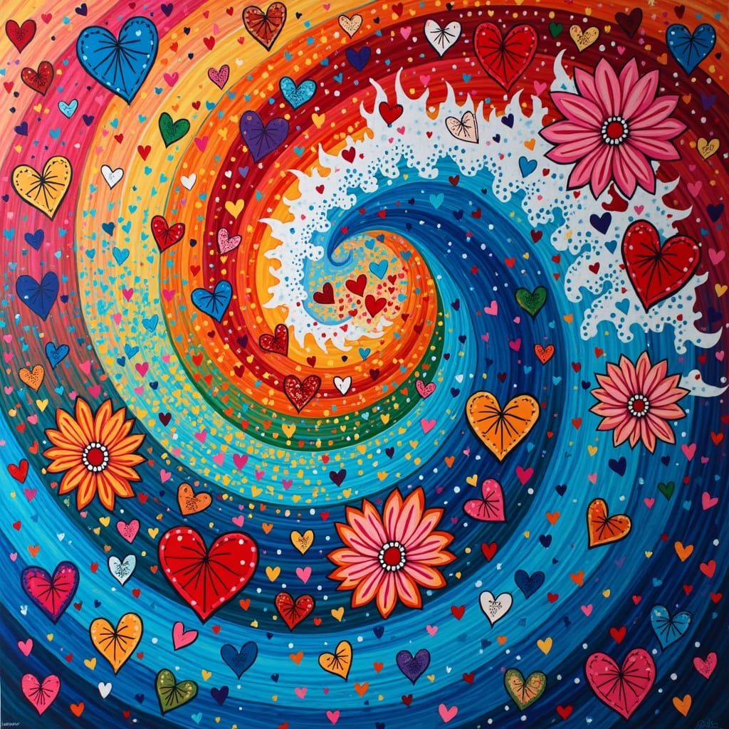 Global Unity: A Whirlpool of Love in Pop Art Style