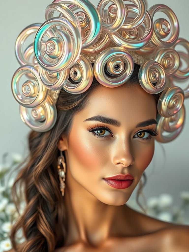 Woman with Iridescent Rainbow Headdress