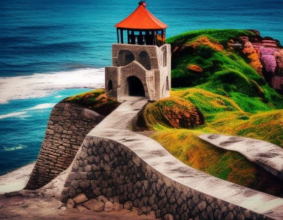 Fantasy Castle Tower on Coast in Detailed Digital Art