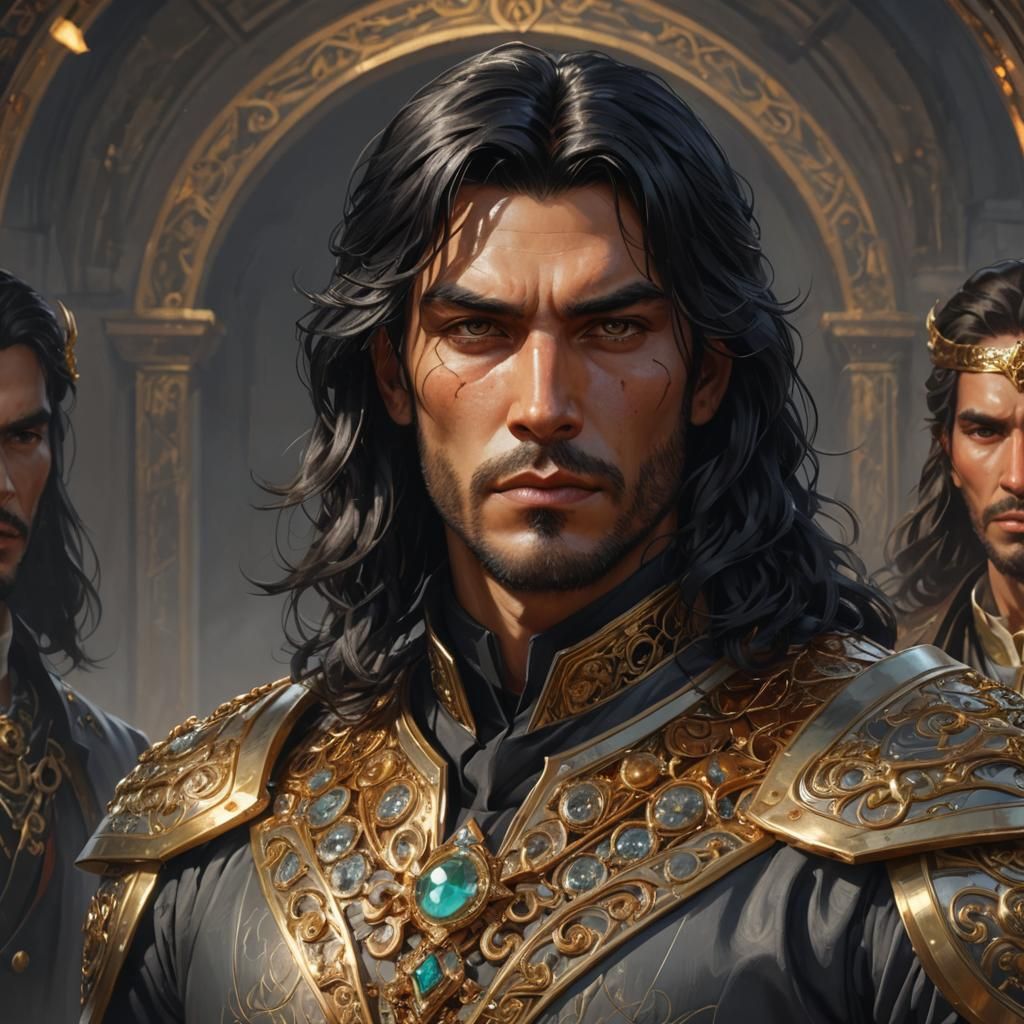 Nobleman Portrait with Gold Accessories in High-Fantasy Art