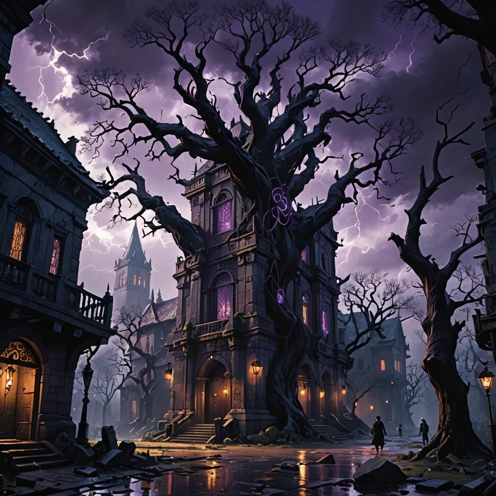 Explorers Discover Alien City in Dark Fantasy Art