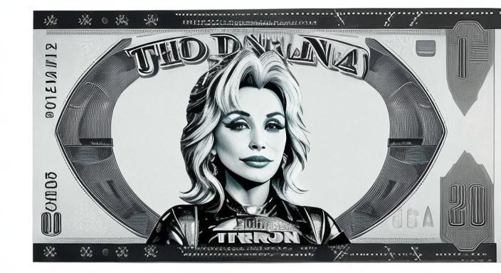 Dolly Parton on US Dollar in Dystopian Tron Style