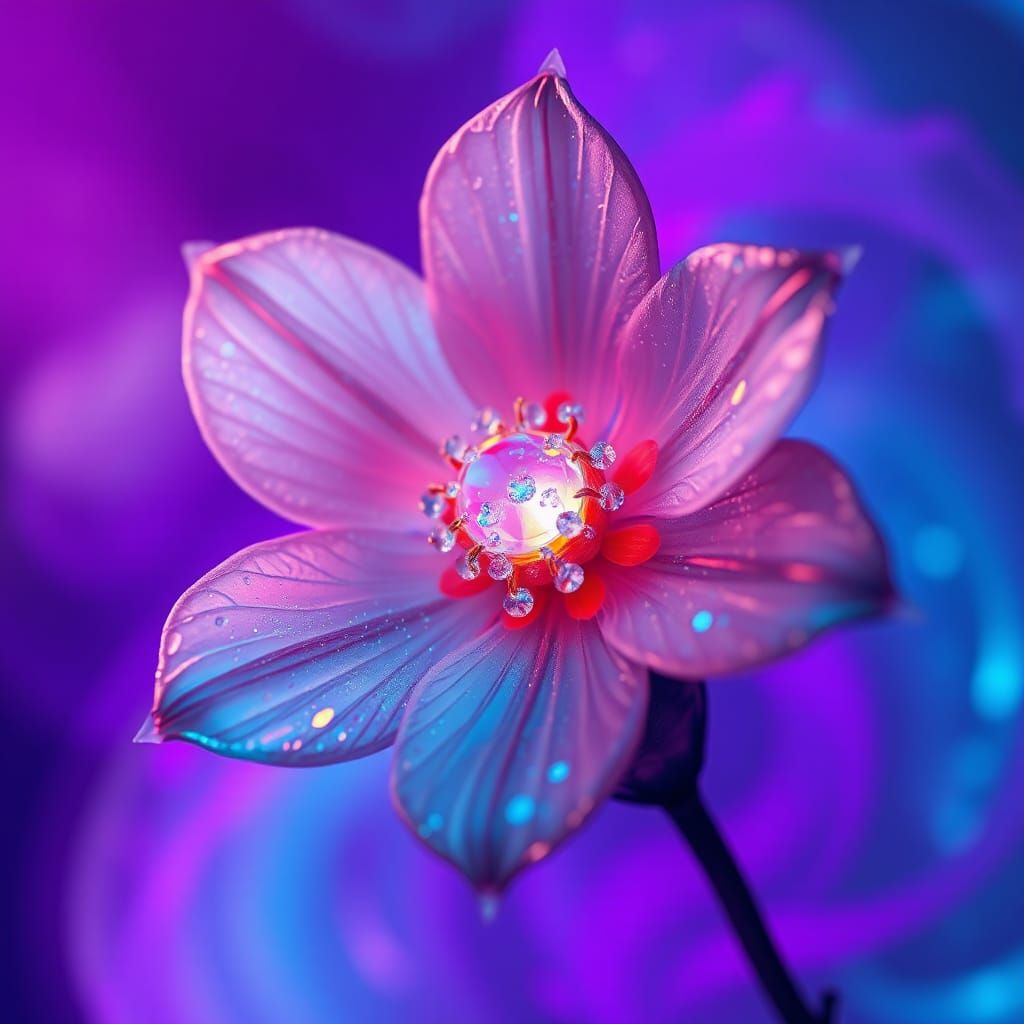 Opalescent Tear Flower in Dreamlike Landscape