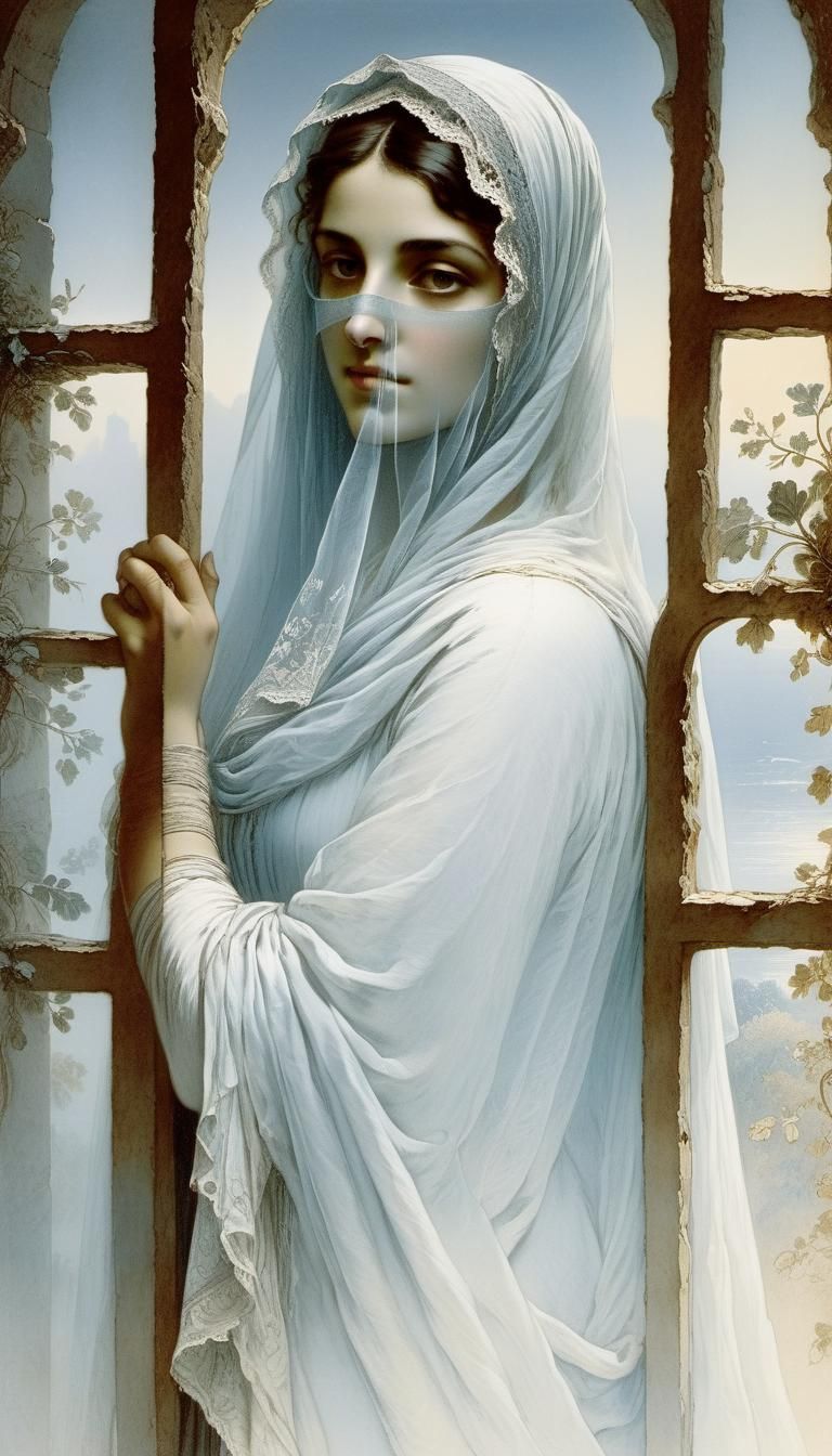 Sardinian Girl at Window in Gustave Doré Style