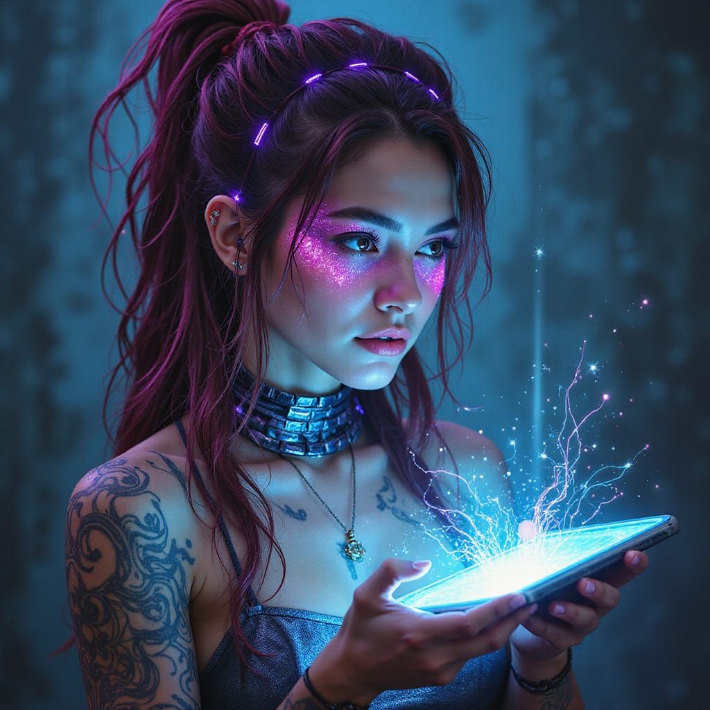 Cyberpunk Sorceress Portrait in Detailed Oil Painting Style