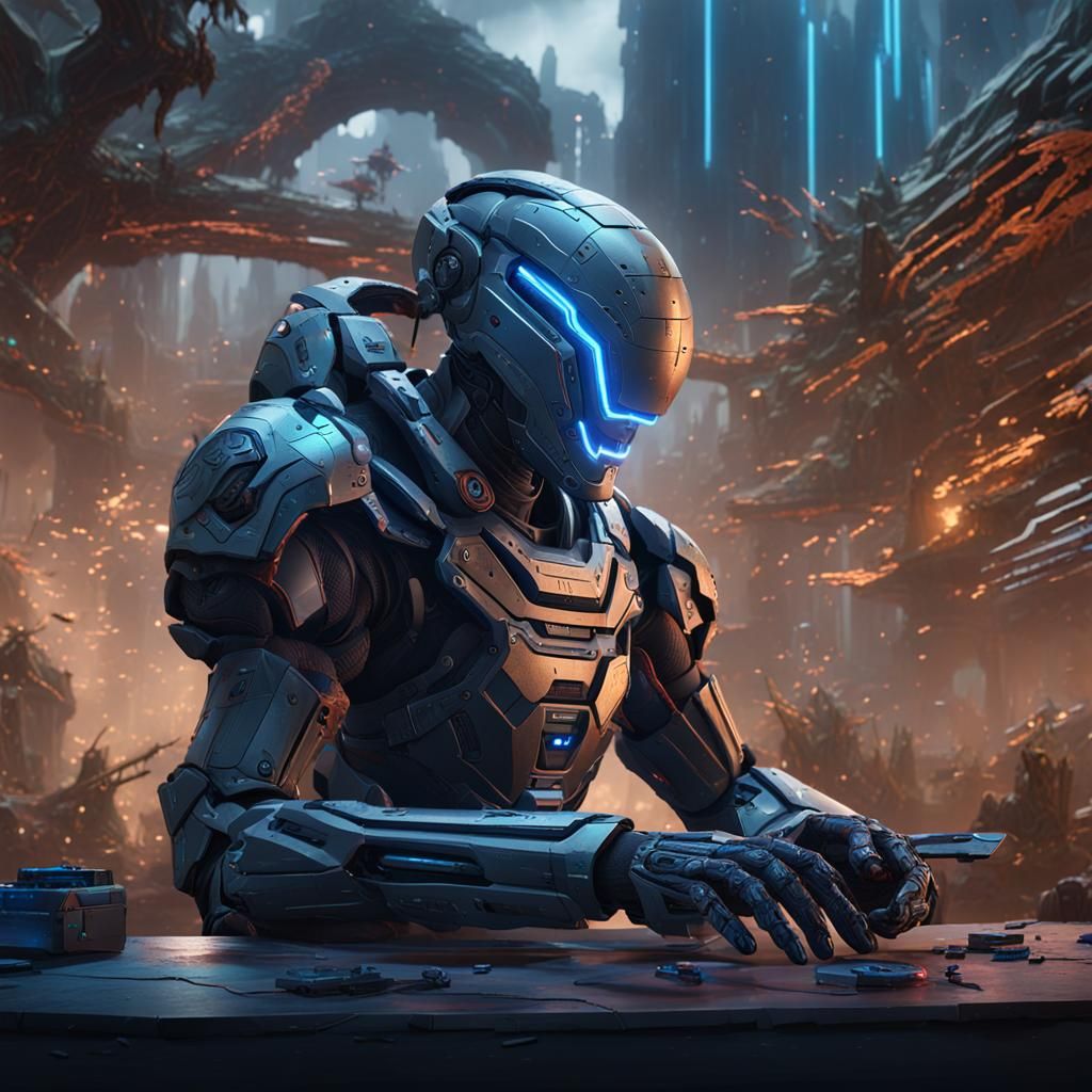 Cyborg Plays Futuristic PlayStation Concept Art