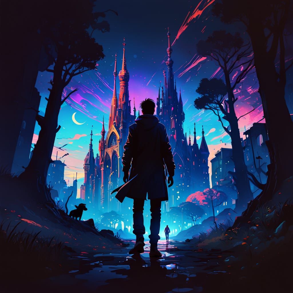 Psychedelic Sunset Landscape with Gaudí Architecture