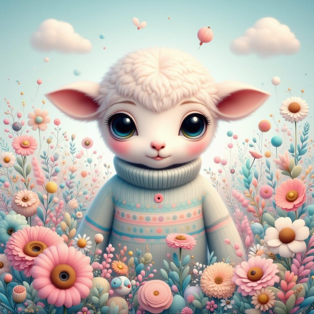Baby Lamb in Dreamlike Surrealist Landscape