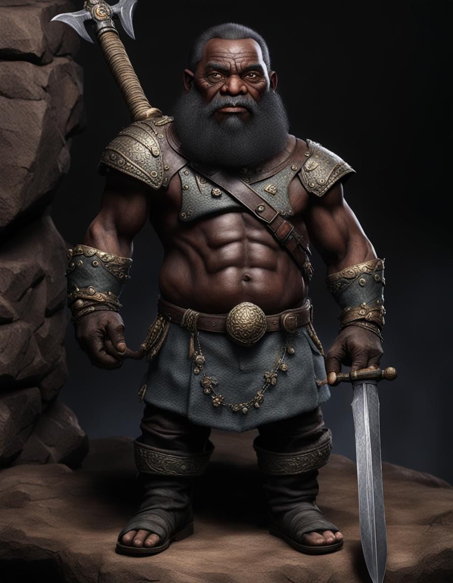Hyper-Realistic Dark-Skinned Dwarf with Daggers
