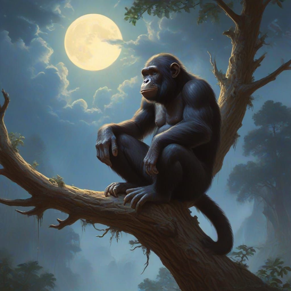 Majestic Feathered Chimp with Arcane Symbols in Enchanted Fo...