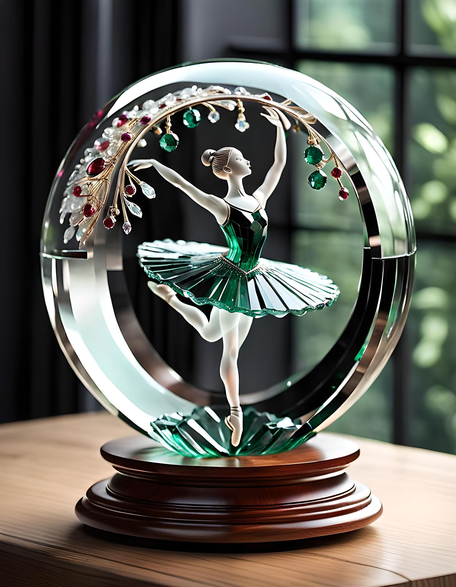 Glass Ballerina Sculpture with Gems in 3D Render