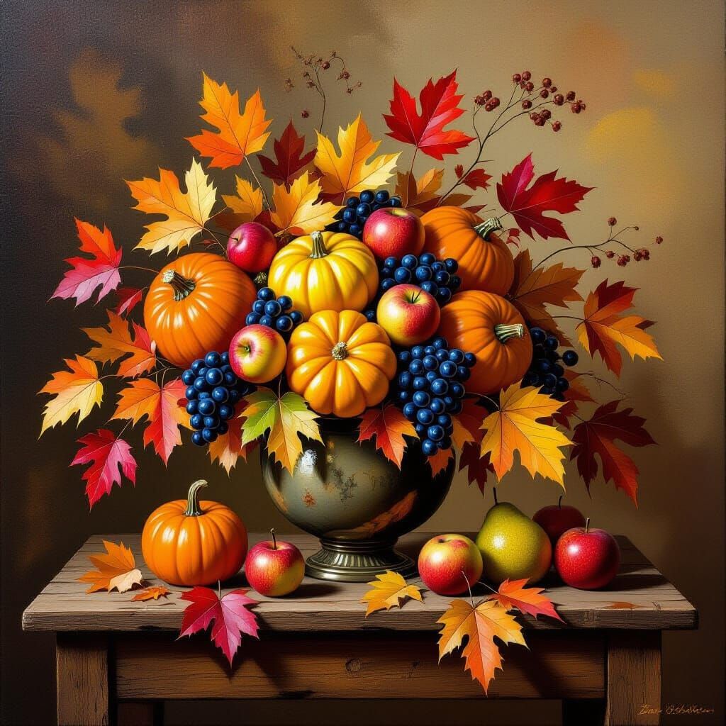 Autumn Harvest Still Life in the Style of Dutch Masters