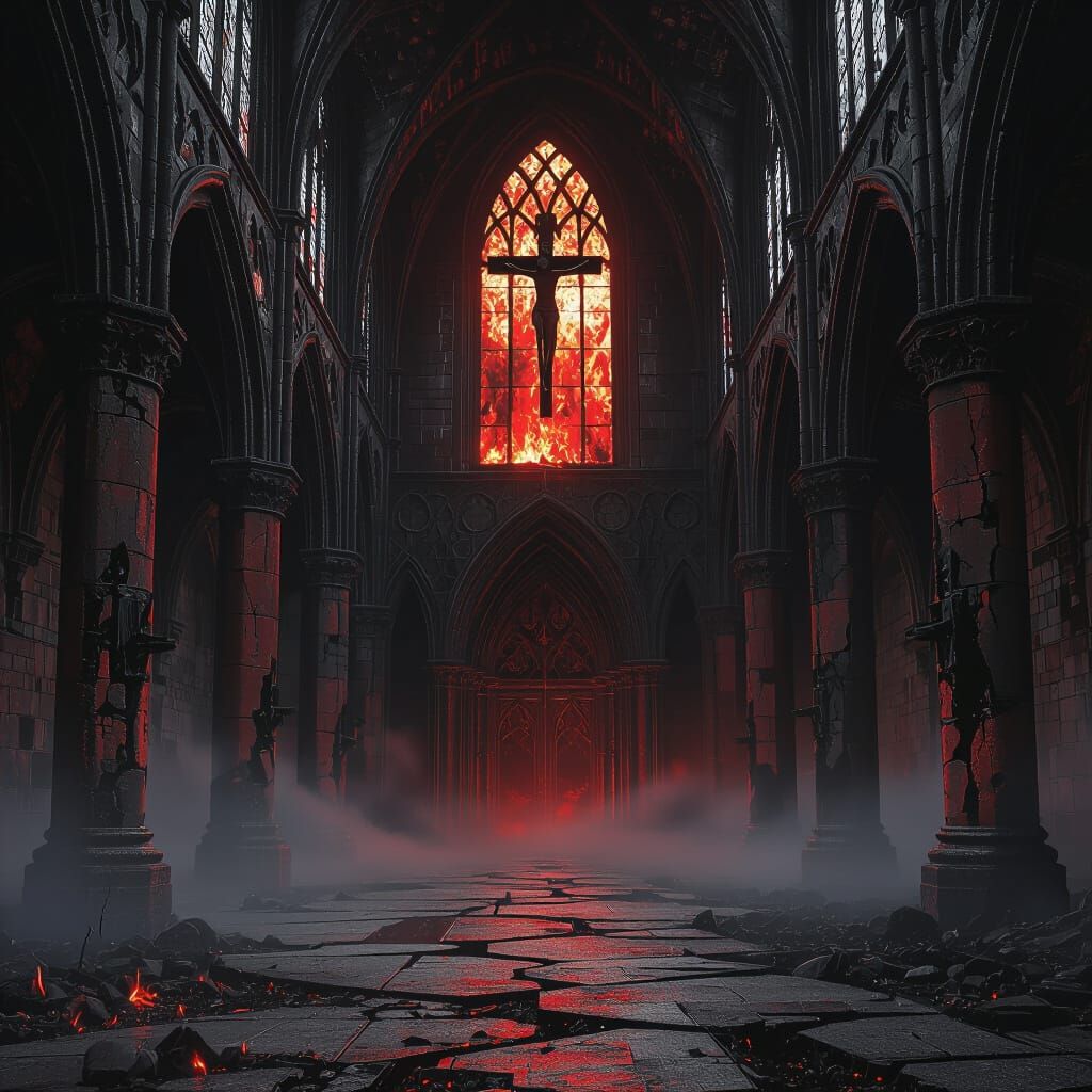 Gothic Cathedral of Despair in Fiery Hues
