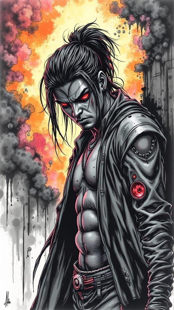 Enraged Genie Breaks Through Wall in Comic Art Style