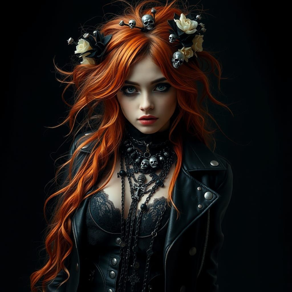 Gothic Punk Girl Portrait with Copper Hair