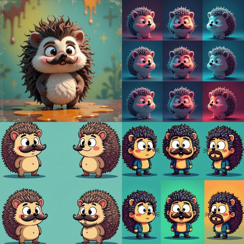 Cartoon Hedgehog Line Art in Cyberpunk Style