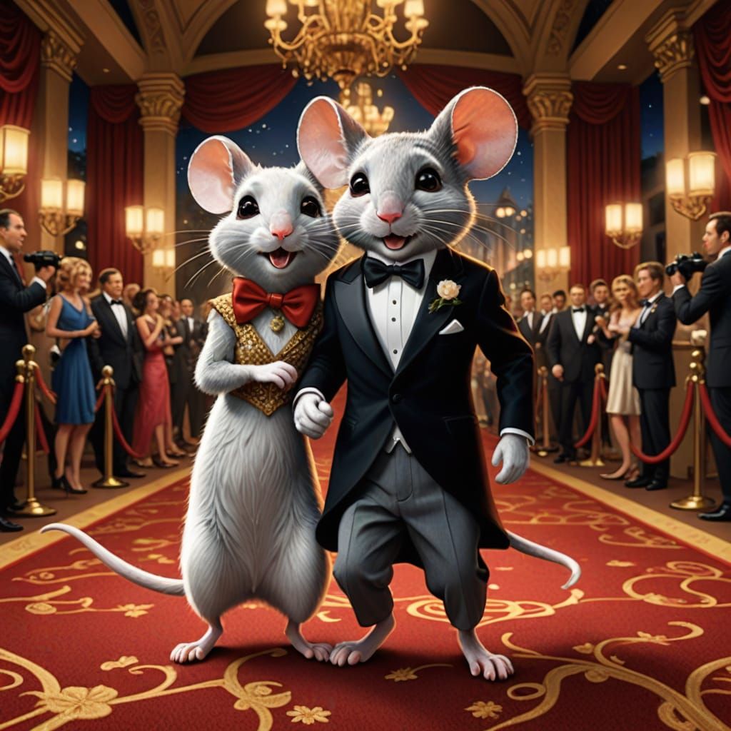Mice in Tuxedos and Evening Gowns Walk the Red Carpet