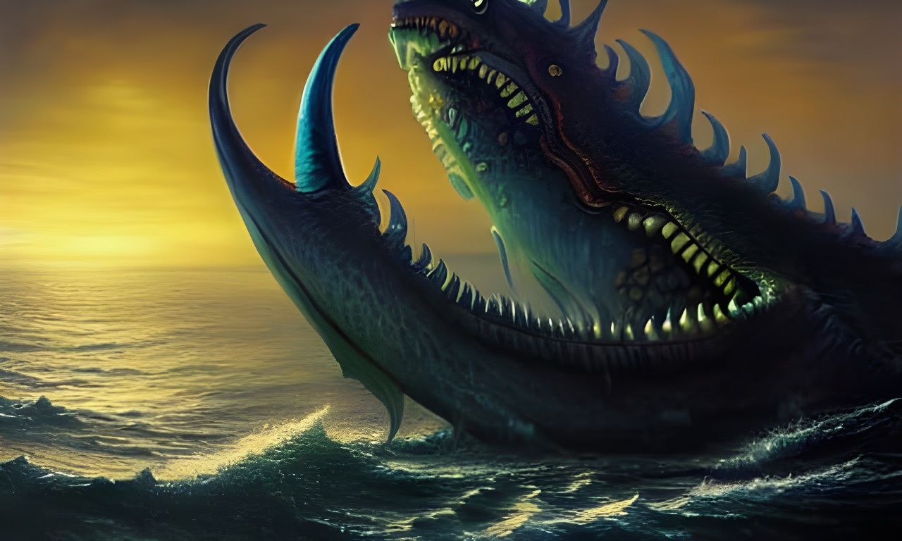 Lovecraftian God Dagon in Grim Fantasy Style