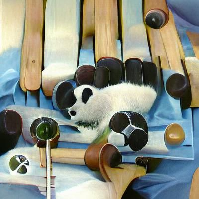 Musical Pandas Play Xylophone in Oil Painting