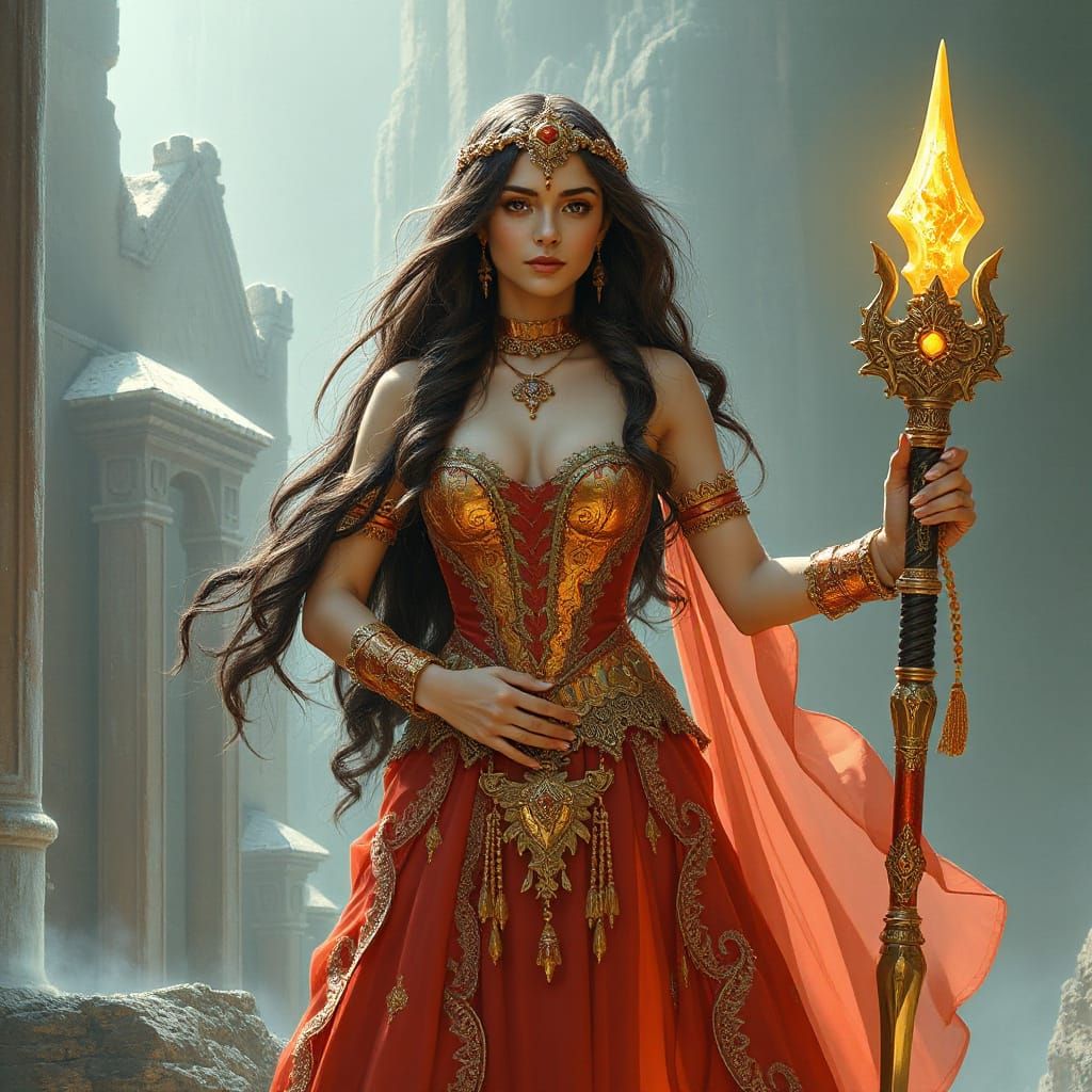 Princess with Ancient Weapon in Detailed Fantasy Art