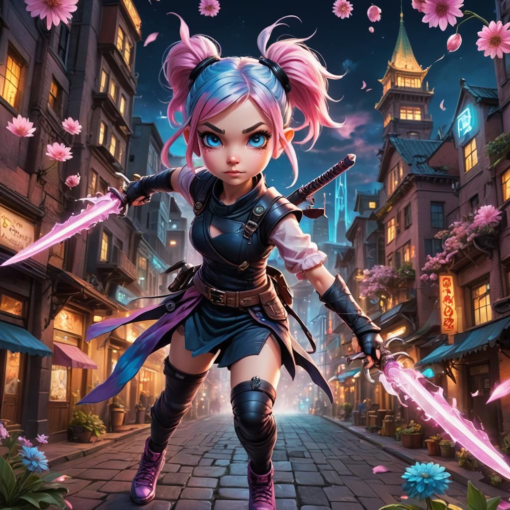 Pixie Warrior in Mythical City, Dr. Seuss Style