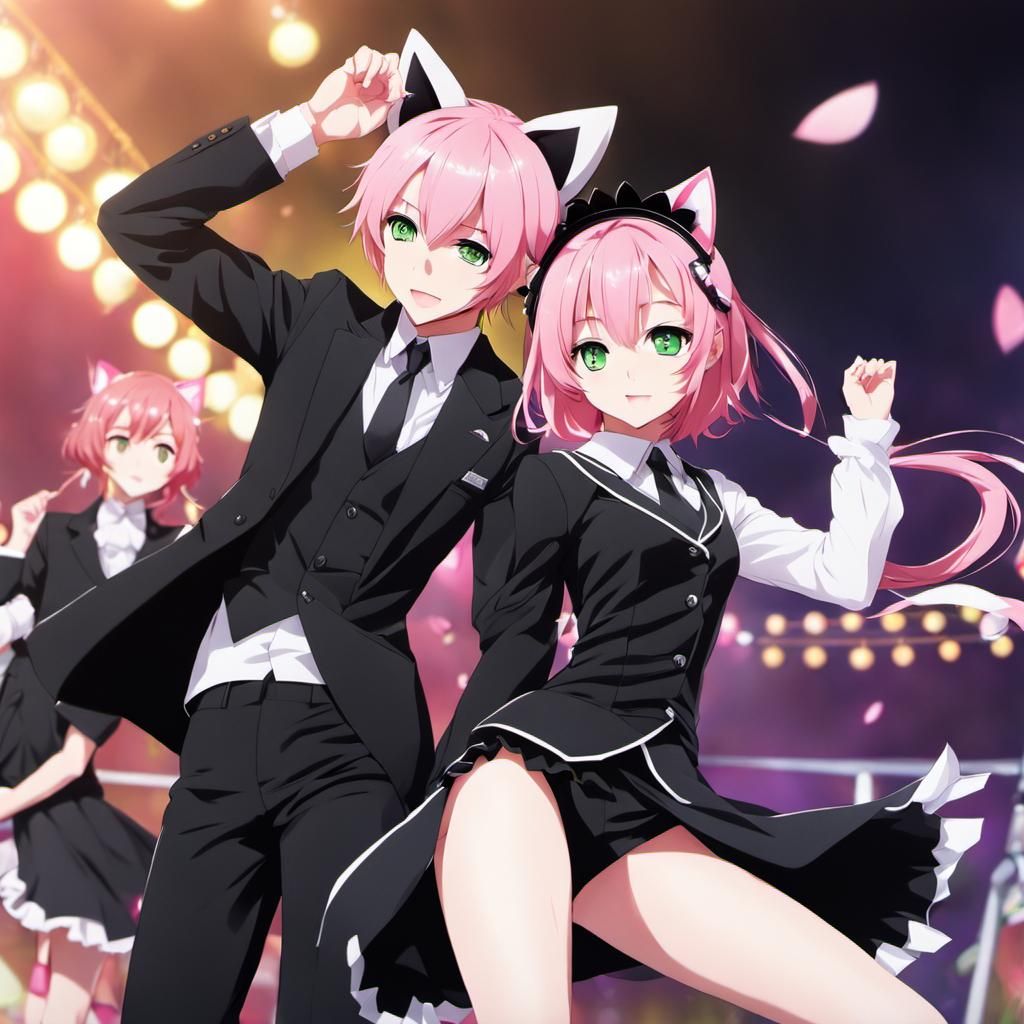 Anime-Style Cat-Eared Characters Dancing