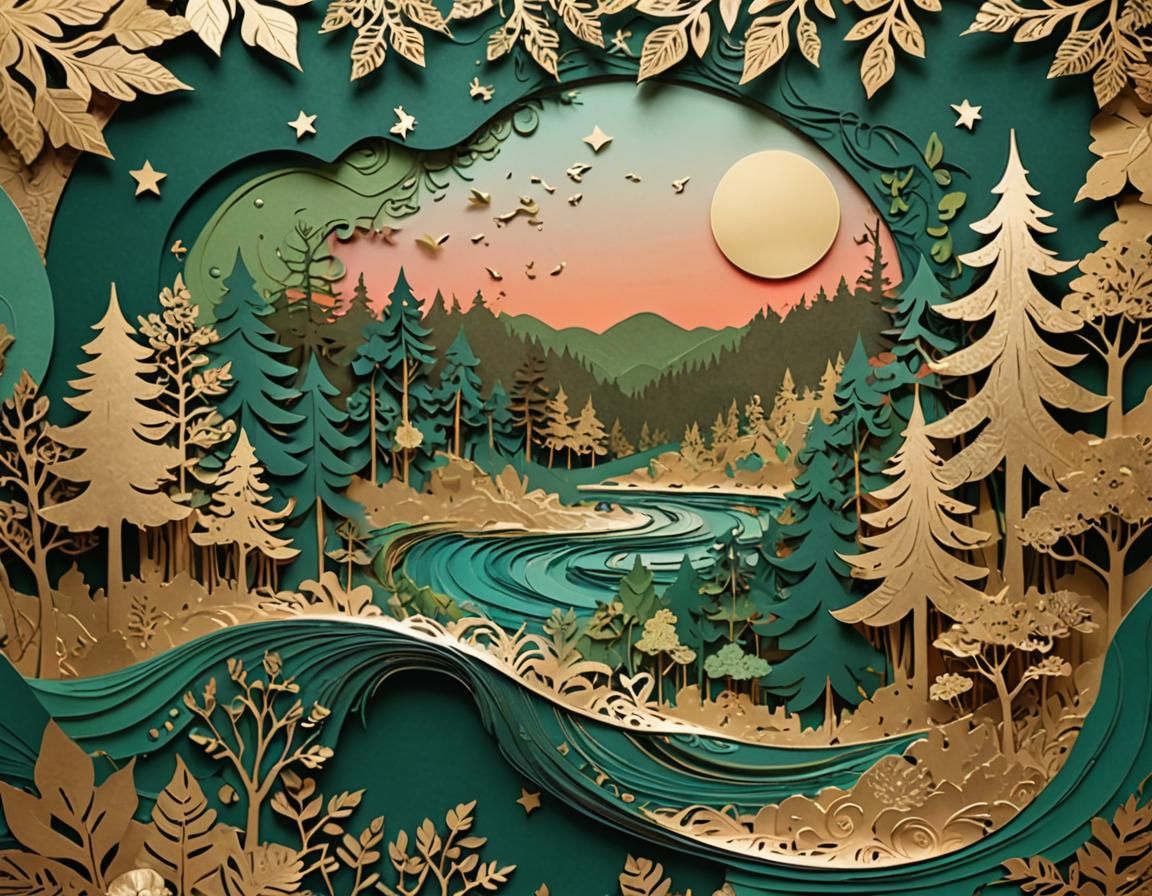 Earthy Forest Collage on Gold Embossed Cardstock