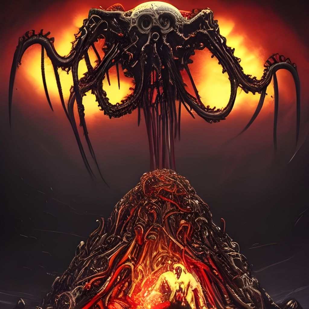 Eerie Robot God Enthroned in Lovecraftian Horror