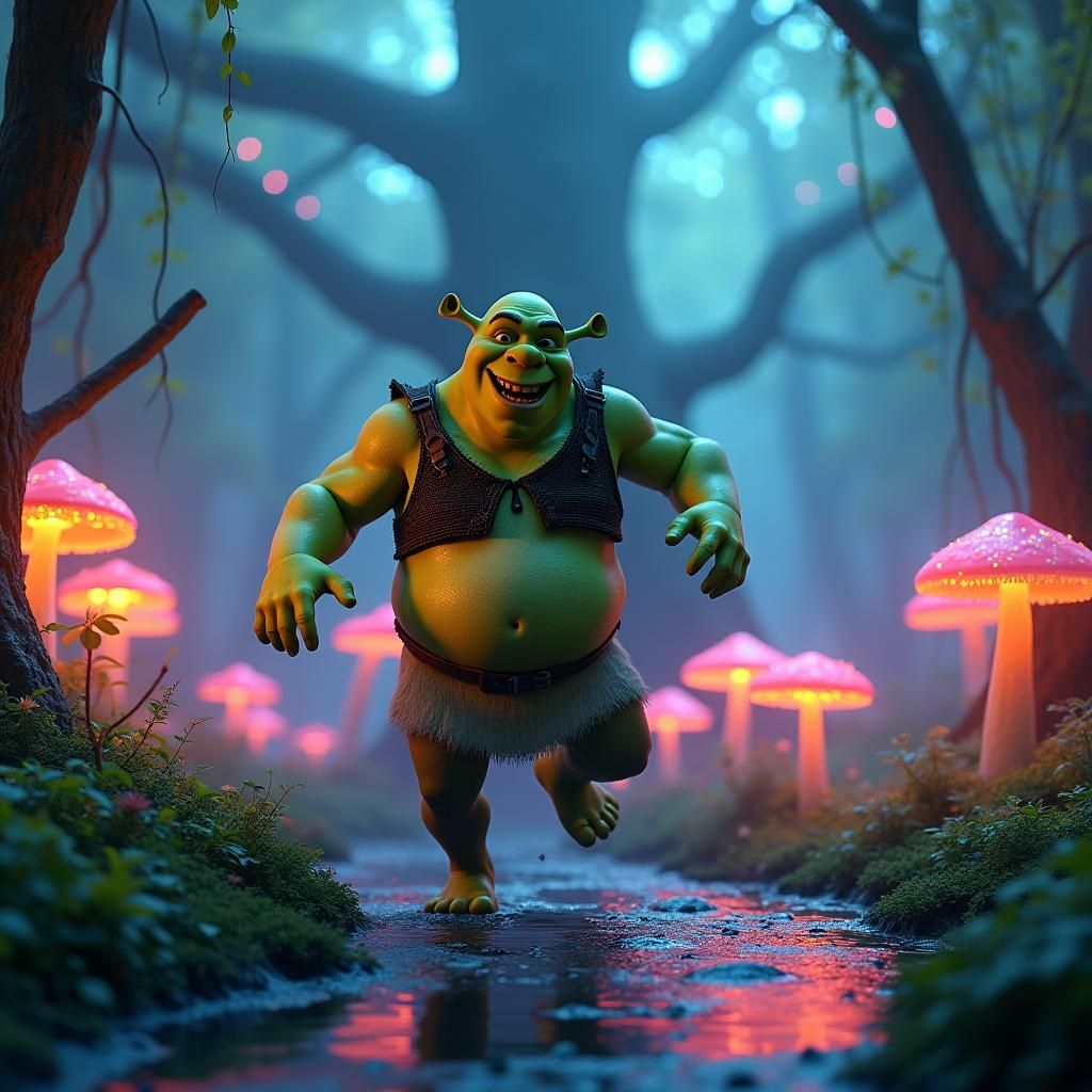 Shrek Twerking in Dreamlike Swamp, Concept Art