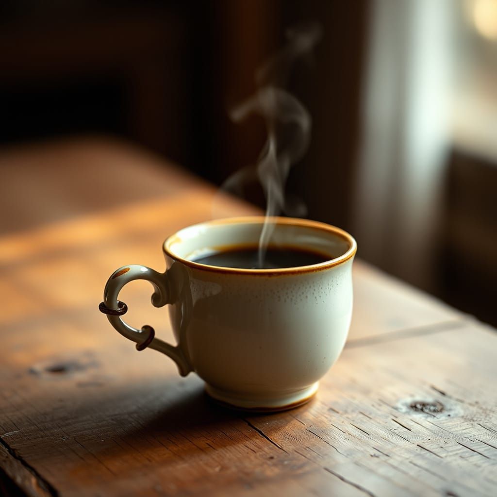 Warmth of a Cozy Moment, Ceramic Coffee Cup in Soft Focus