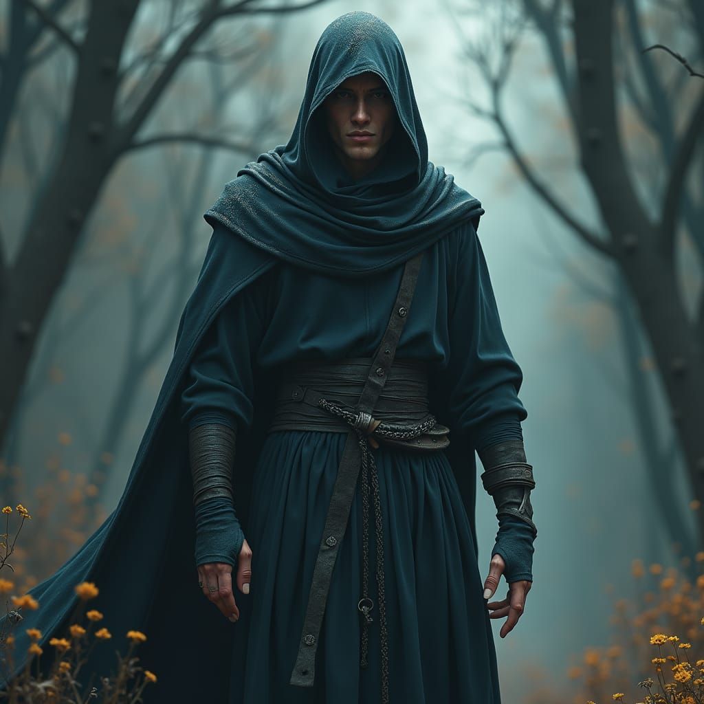 Mystical Fantasy Character in Somber Environment