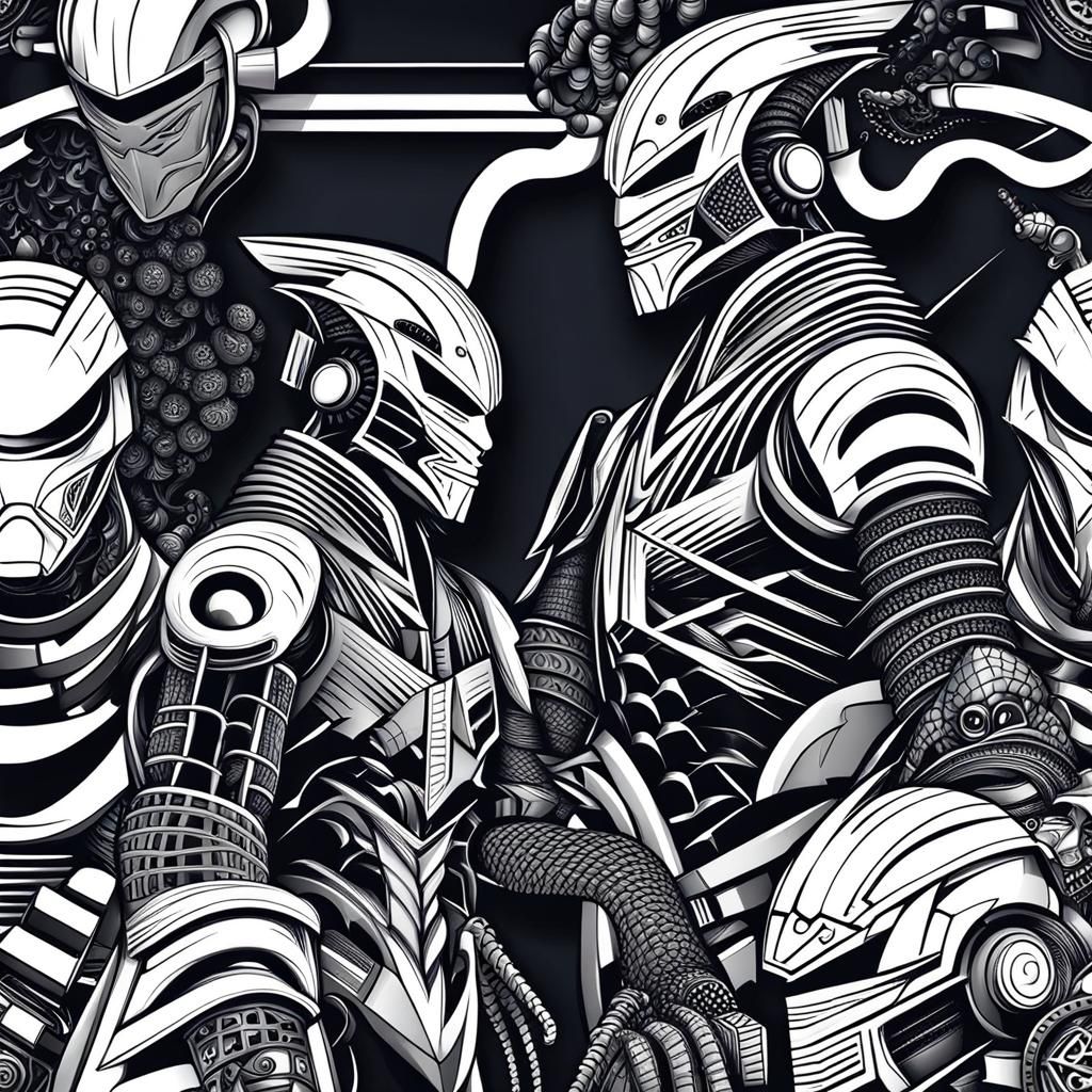 Robots Versus Ninja Assassin in Abstract 3D