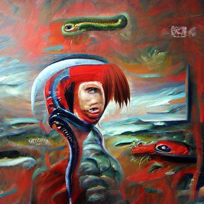 Astronaut Woman with Katana Confronts Eel Monster