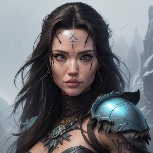 Barbarian Couple in Snowy Mountain Landscape