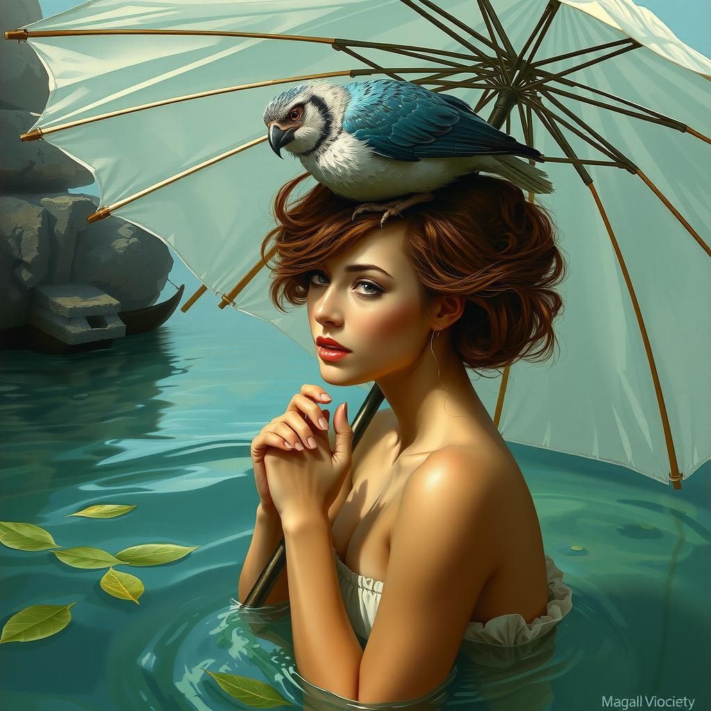 Enchanting Woman with Bird: Fantasy Art Portrait