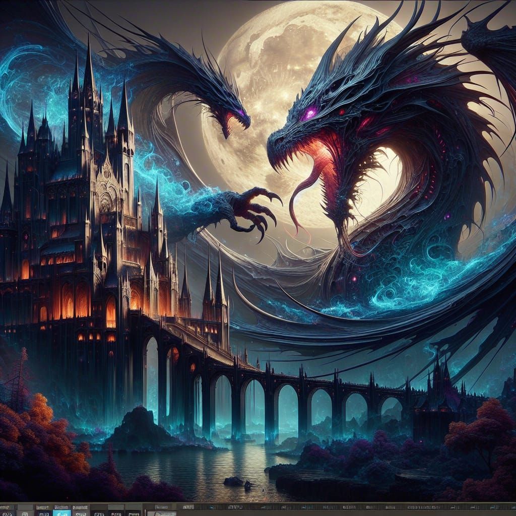 Ethereal Shadow Dragon Siege: Fantasy Matte Painting