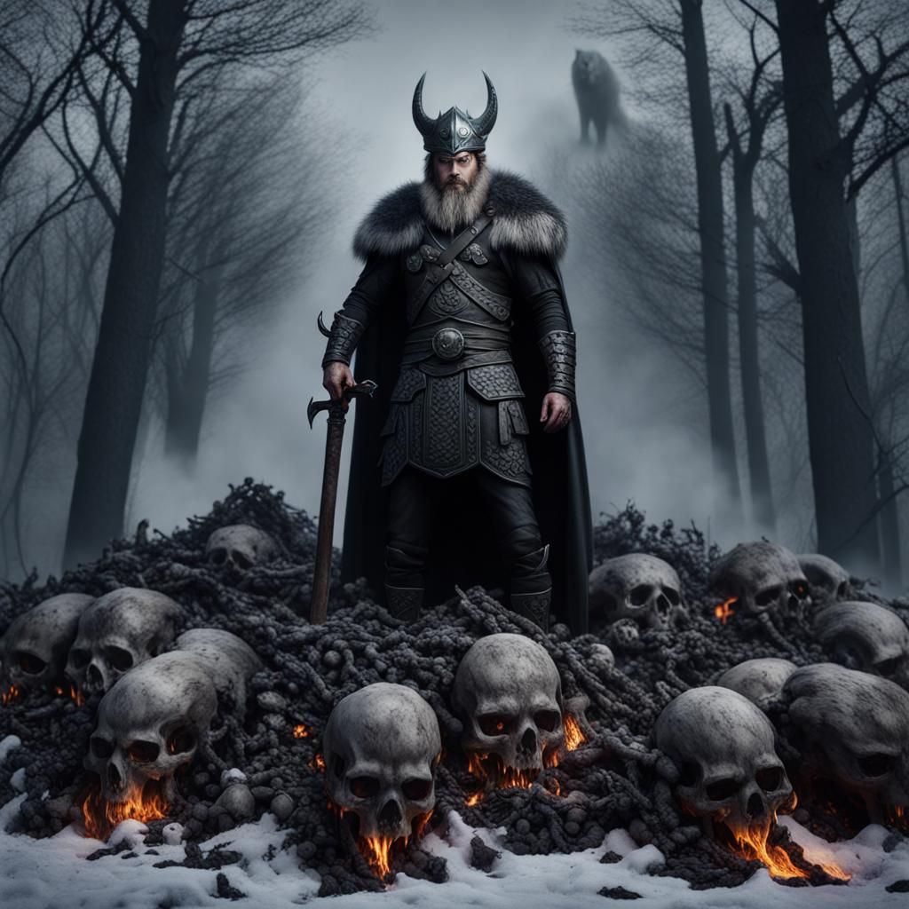 Ominous Viking Warrior in Haunted Woods