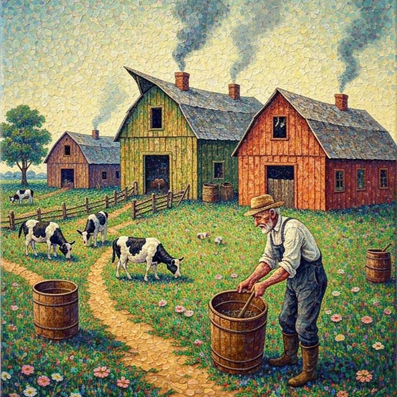 Gothic Farm Scene in Impasto Style