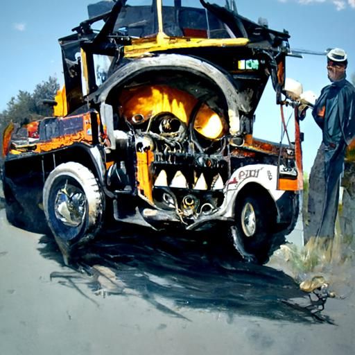 Infernal Tow Truck in Oil Painting Style